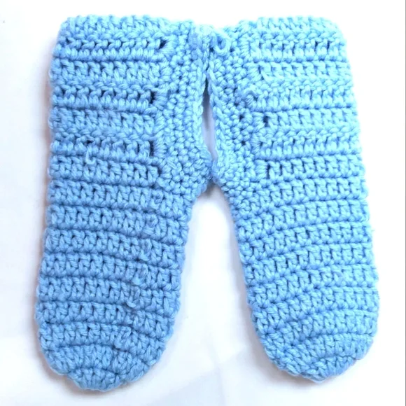 Hand Crocheted Blue Slipper Socks - Picture 3 of 4